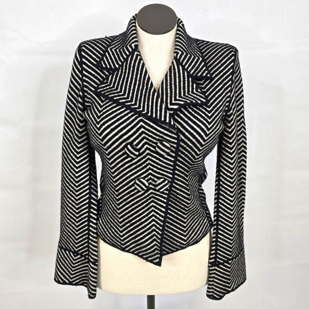 VTG Carlisle Cashmere Silk Wool Chevron Double Breasted Black White Jacket Sz S